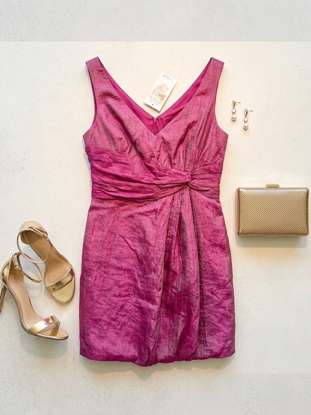 Max and Cleo BCBG Wineberry Pink Pleated Draped Cocktail Mini Dress 6 NWT